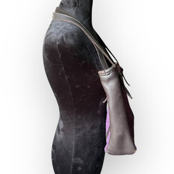 Barrhead Leather Brown Dearskin Aisling Medium Sized Bag w/ Purple Harris Tweed - Picture 3 of 16